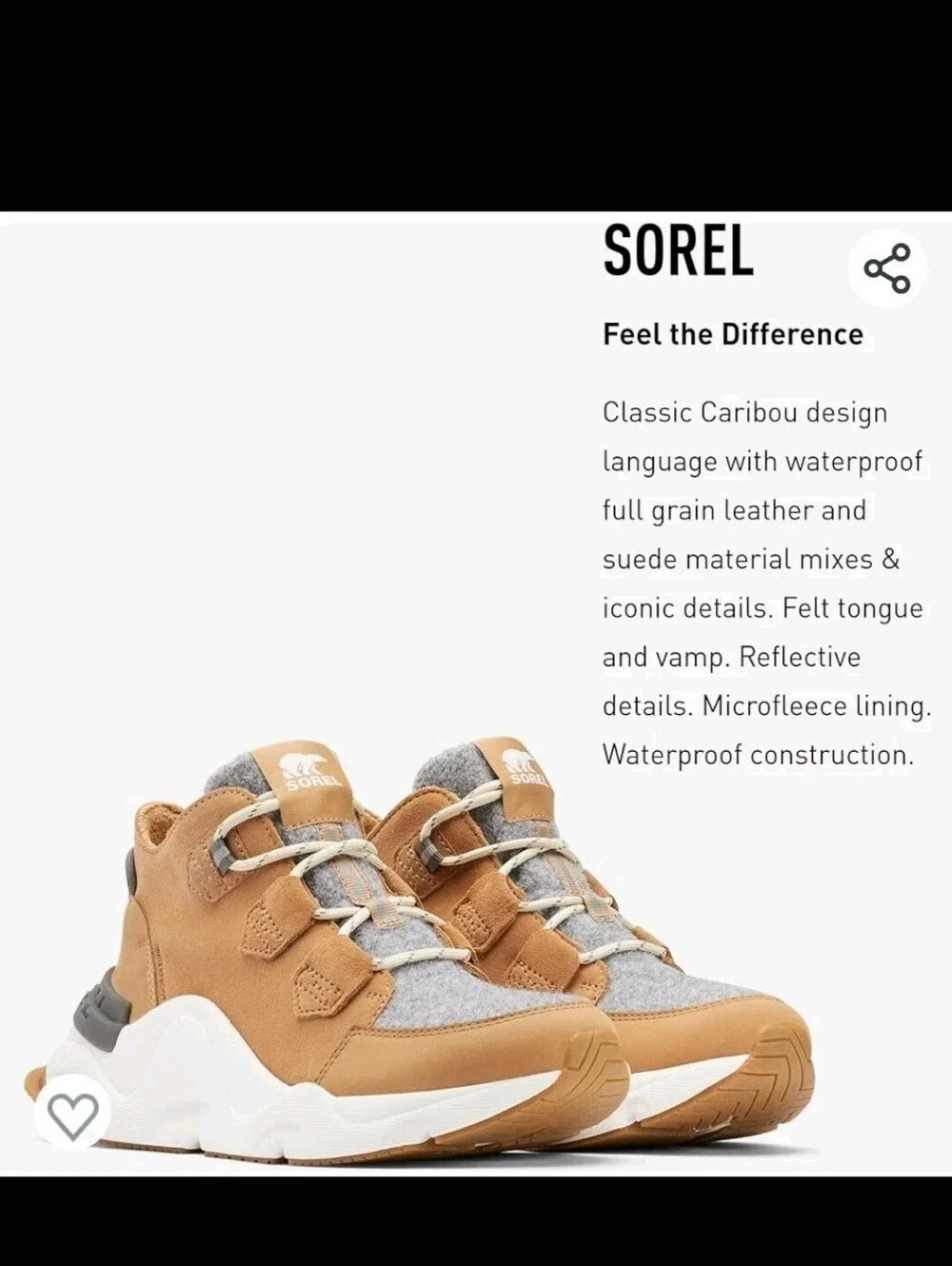 SOREL Kinetic RNEGD Caribou Waterproof Sneakers in Tawny Buff Boots, New!